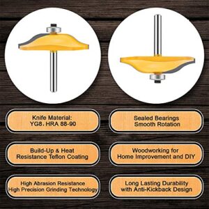 OLETBE Router Bit Set 3 PCS 1/4-Inch Shank Round Over Raised Panel Cabinet Door Rail and Stile Router Bits, Woodworking Wood Cutter, Wood Carbide Groove Tongue Milling Tool(Yellow)