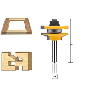 OLETBE Router Bit Set 3 PCS 1/4-Inch Shank Round Over Raised Panel Cabinet Door Rail and Stile Router Bits, Woodworking Wood Cutter, Wood Carbide Groove Tongue Milling Tool(Yellow)