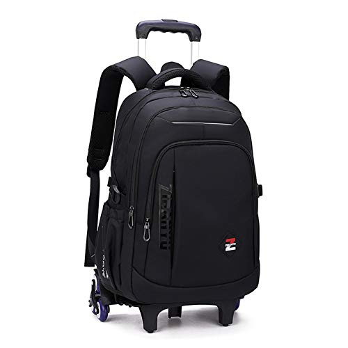 VIDOSCLA Black Kids Boys Rolling Backpack Teens Carry-on Luggage with Wheels Trolly BookBag for School-6 Wheels