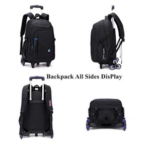 VIDOSCLA Black Kids Boys Rolling Backpack Teens Carry-on Luggage with Wheels Trolly BookBag for School-6 Wheels