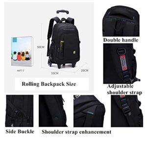 VIDOSCLA Black Kids Boys Rolling Backpack Teens Carry-on Luggage with Wheels Trolly BookBag for School-6 Wheels