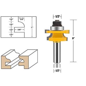 OLETBE Router Bit Set 1/2 Inch Shank 3 PCS Round Over Raised Panel Cabinet Door Ogee Rail and Stile Router Bits, Woodworking Wood Cutter, Wood Carbide Milling Tool(Gold)
