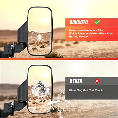 RANSOTO Ranger Side Mirrors, UTV Rear View Mirror Compatible with Polaris Ranger XP 500, 570, 900, 1000, Ranger Diesel, ETX/EV, General 1000, Can-Am Defender, Maverick Trail