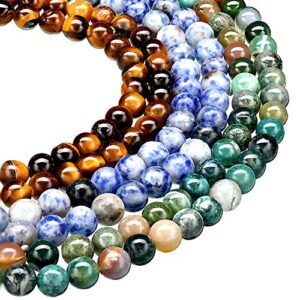 270 pieces 8 mm natural stone beads polished round smooth gemstone beads round crystal energy healing bead assortments for jewelry making, gemstone beads, bracelet, necklace, earrings (multicolor)