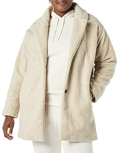 Amazon Essentials Women's Teddy Bear Fleece Oversized-Fit Lapel Jacket (Previously Daily Ritual), Sand, Medium