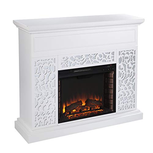 SEI Furniture Wansford Contemporary Electric Fireplace, White/Mirror