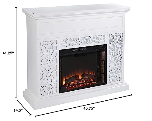 SEI Furniture Wansford Contemporary Electric Fireplace, White/Mirror