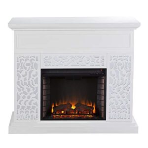 SEI Furniture Wansford Contemporary Electric Fireplace, White/Mirror