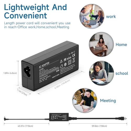 Acer 65W Laptop Charger for Acer Chromebook 11 13 14 15 R11 R13 CB3 CB5 C740 C720 C738T C731 C738T CB3-532 N15Q8 N15Q9 N16Q1 A13-045N2A A11-065N1A Spin 1 3 5 Swift 3 N16P1 CB3-131 Power Supply Cord