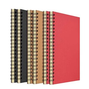 zealor 6 pack soft cover notebook with lined paper 8.3 inch x 5.5 inch, spiral notebooks -120 pages, 60 sheets - memo notepads for office school travel (kraft, red, black)