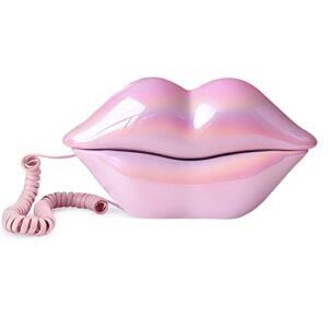 telpal corded landline phones for home, funny novelty lip phone gift, wired mouth telephone cartoon shaped real landline home office telephones furniture decor