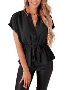 womens button down blouses casual peplum summer tops dressy chiffon work blouse black