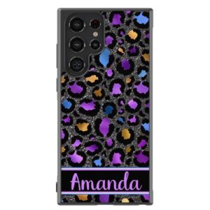space leopard purple gold personalized black rubber phone case compatible with samsung galaxy s23, s23+, s23 ultra, s22, s22+, s22 ultra, s21 fe, s21, s21+ s20 fe s20 + ultra 20 ultra10+ s10 s10+