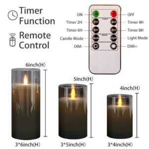 LED Flameless Candle Premium Black Glass with Remote Control Battery Operated Flickering Warm Light LED Pillar Candles Real Wax Wick 3 Pack D 3" H 4" 5" 6" Home Decor Premium Black