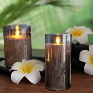 LED Flameless Candle Premium Black Glass with Remote Control Battery Operated Flickering Warm Light LED Pillar Candles Real Wax Wick 3 Pack D 3" H 4" 5" 6" Home Decor Premium Black