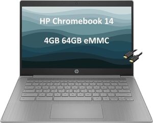 hp chromebook 14a 14" hd (intel 4-core celeron n4120, 4gb ram, 64gb emmc, uhd graphics 600) home & student laptop, 14 hours battery life, anti-glare, webcam, wi-fi, ist cable, type-c, chrome os