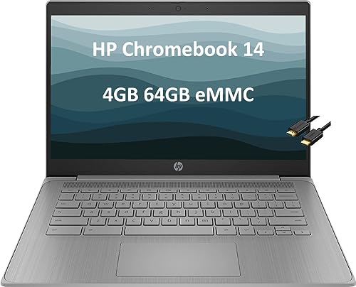 HP Chromebook 14a 14" HD (Intel 4-Core Celeron N4120, 4GB RAM, 64GB eMMc, UHD Graphics 600) Home & Student Laptop, 14 Hours Battery Life, Anti-Glare, Webcam, Wi-Fi, IST Cable, Type-C, Chrome OS