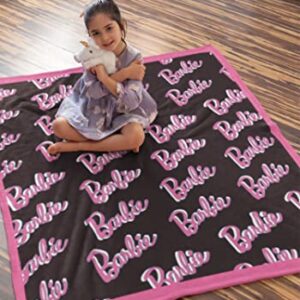 INTIMO Barbie Dolls Barbie On Repeat Print Super Soft and Cuddly Plush Fleece Throw Blanket 50" x 60" (127cm x152cm)