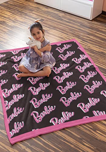 INTIMO Barbie Dolls Barbie On Repeat Print Super Soft and Cuddly Plush Fleece Throw Blanket 50" x 60" (127cm x152cm)