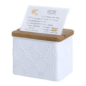 nikky home 4x6 kitchen metal recipe organization box with cards and dividers, floral embossing pattern