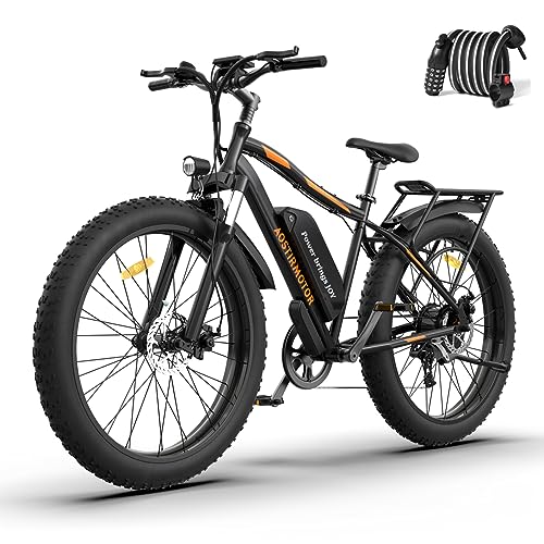 aostirmotor 750W Electric Bike for Adults 26"×4" Fat Tire 48V 13AH Lithium Battery Electric Bicycles, 28MPH E Bike for Adults, Shimano 7 Speed Mountain Bike (Black)