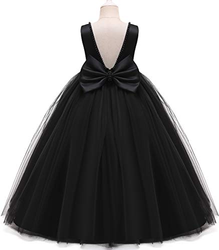 Baby Flower Girl Party Wedding Black Dress, Sleeveless Floor Length Tutu Tulle Dance Gown Infant 0-3 Months