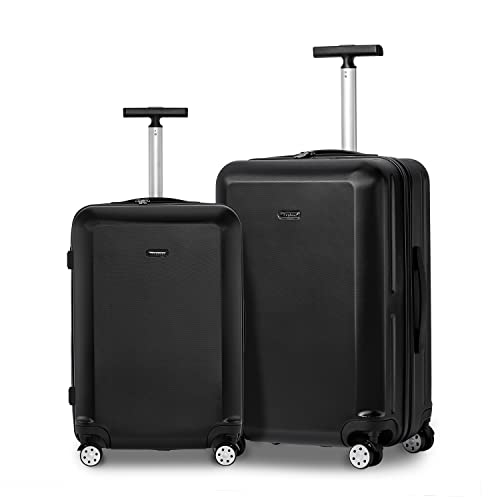 GigabitBest Hardside Luggage Set of 2 Piece Suitcase Set of 2 with Spinner Wheels Carry On Luggage Airline Approved and Built-In TSA Lock, Black