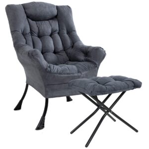 superrella modern soft accent chair living room upholstered single armchair high back lazy sofa (cool grey with footrest)