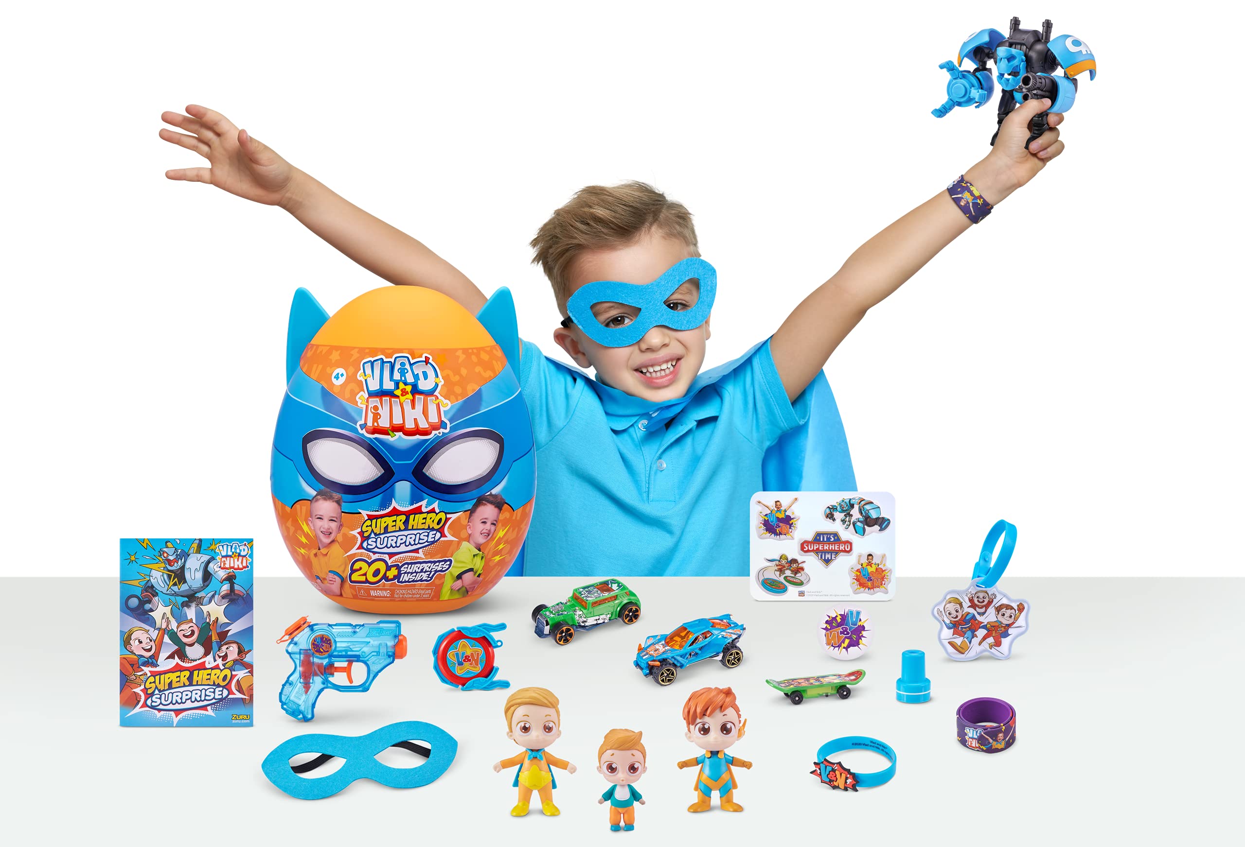 ZURU Vlad & Niki Superhero Surprise Egg Robot Battle with 20+ Surprises, Blue, Series 1