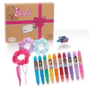 barbie deluxe hair chalk salon set, 75-piece hair accessories set for girls, includes scrunchies, hair beads and tool, kids toys for ages 3 up, amazon exclusive