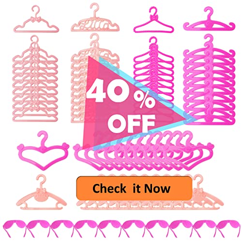 Doll Clothes Hangers Glasses, for 11.5inch Dolls, Accessories for Dress Closet Wardrobe, 70 Pcs, Pink