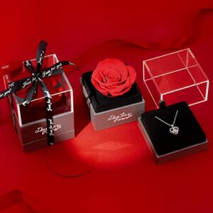 ASELFAD Preserved Red Real Rose with I Love You Necklace -Eternal Flowers Rose Gifts for Mom Wife Girlfriend Her on Anniversary Mothers Day Valentines Day Christmas Birthday Gifts for Women