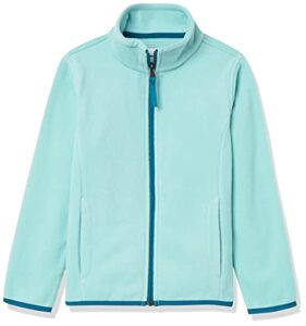 amazon essentials girls' polar fleece full-zip mock jacket, aqua blue/teal blue, small