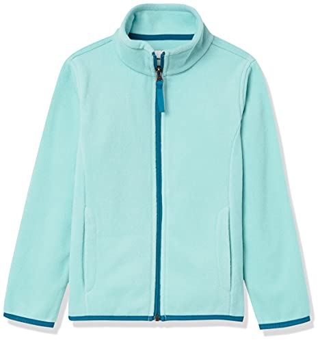 Amazon Essentials Girls' Polar Fleece Full-Zip Mock Jacket, Aqua Blue/Teal Blue, Small