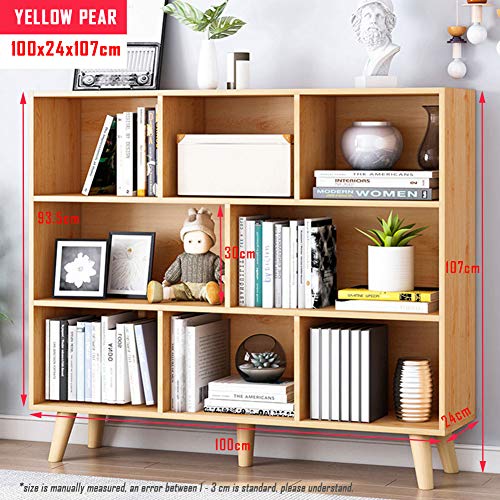 IOTXY Wooden Open Shelf Bookcase - 3-Tier Floor Standing Display Cabinet Rack with Legs, 8 Cubes Bookshelf, Pear Yellow