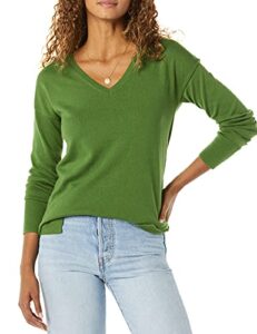 amazon essentials women's lightweight long-sleeve v-neck tunic sweater (available in plus size), green, small