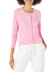 amazon essentials women's lightweight crewneck cardigan sweater (available in plus size), pink, medium