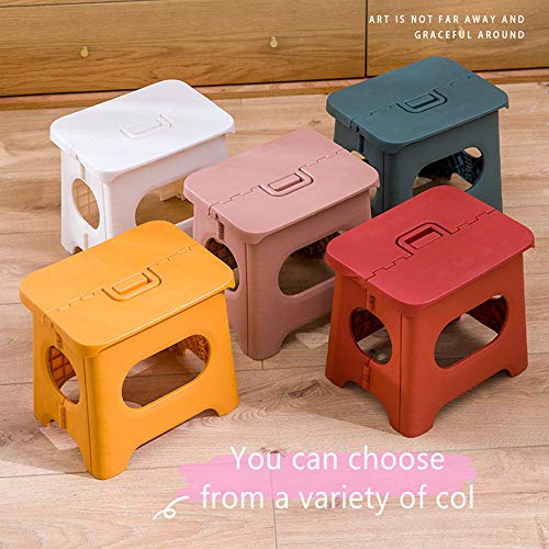 QILESUNNY Upgrade Version Kids' Step Stool,Folding Step Stool with Handle,Portable Collapsible Small Plastic Foot Stool for Kids and Adults - Use in The Kitchen, Bathroom and Bedroom，Picnic (Pink)