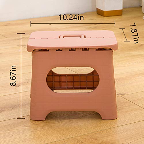 QILESUNNY Upgrade Version Kids' Step Stool,Folding Step Stool with Handle,Portable Collapsible Small Plastic Foot Stool for Kids and Adults - Use in The Kitchen, Bathroom and Bedroom，Picnic (Pink)