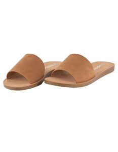 soda shoes efron-s women flip flops basic plain slippers slip on sandals slides casual peep toe beach, 8.5, tan
