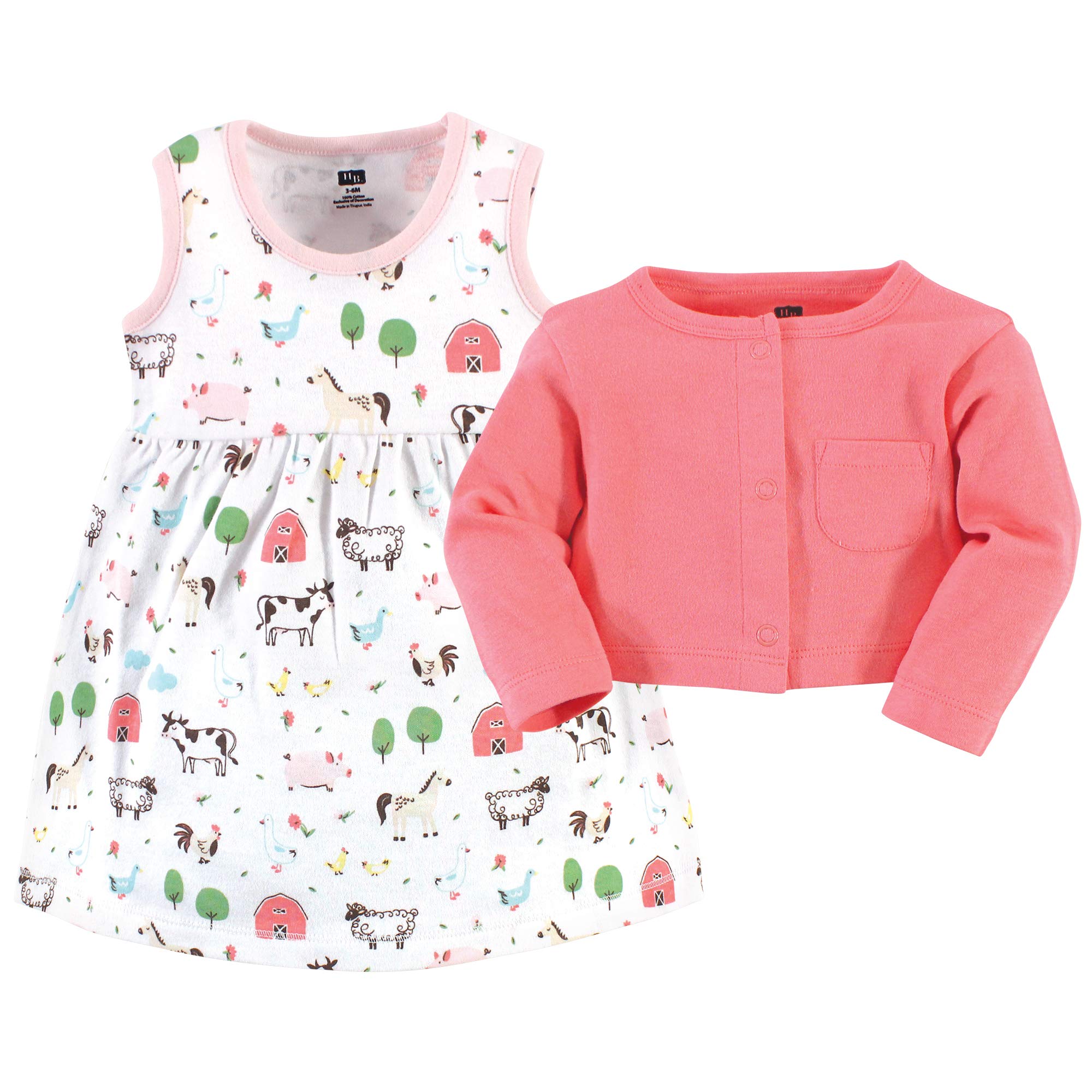 Hudson Baby baby girls Cotton and Cardigan Set Casual Dress, Farm Animals, 2T US