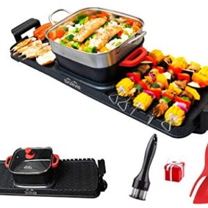 SKAIVA 3 in 1 Electric Smokeless Grill and Hot pot with Steamer - Non-Stick Detachable KBBQ Hotpot Grill Combo, Indoor Korean Bbq Grill Shabu Shabu Hot Pot Electric Grill