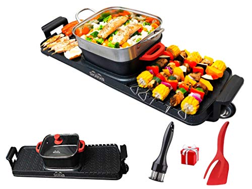 SKAIVA 3 in 1 Electric Smokeless Grill and Hot pot with Steamer - Non-Stick Detachable KBBQ Hotpot Grill Combo, Indoor Korean Bbq Grill Shabu Shabu Hot Pot Electric Grill