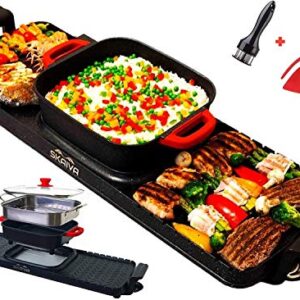 SKAIVA 3 in 1 Electric Smokeless Grill and Hot pot with Steamer - Non-Stick Detachable KBBQ Hotpot Grill Combo, Indoor Korean Bbq Grill Shabu Shabu Hot Pot Electric Grill