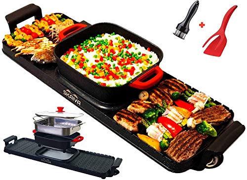 SKAIVA 3 in 1 Electric Smokeless Grill and Hot pot with Steamer - Non-Stick Detachable KBBQ Hotpot Grill Combo, Indoor Korean Bbq Grill Shabu Shabu Hot Pot Electric Grill