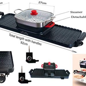 SKAIVA 3 in 1 Electric Smokeless Grill and Hot pot with Steamer - Non-Stick Detachable KBBQ Hotpot Grill Combo, Indoor Korean Bbq Grill Shabu Shabu Hot Pot Electric Grill