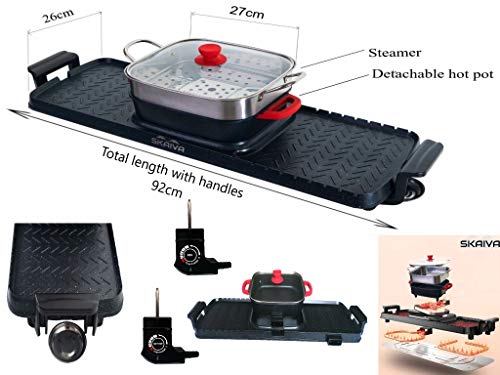 SKAIVA 3 in 1 Electric Smokeless Grill and Hot pot with Steamer - Non-Stick Detachable KBBQ Hotpot Grill Combo, Indoor Korean Bbq Grill Shabu Shabu Hot Pot Electric Grill