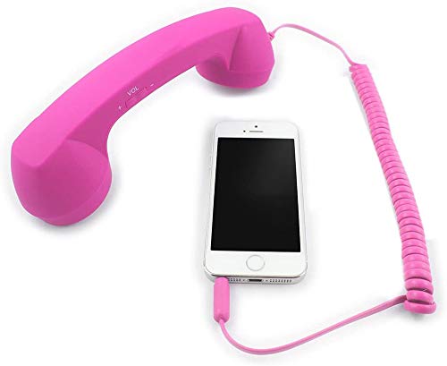 YTYKINOY Retro 3.5mm Telephone Handset Cell Phone Receiver Mic Microphone Speaker for iPhone iPad Mobile Phones Cellphone Smartphone (Hot Pink)