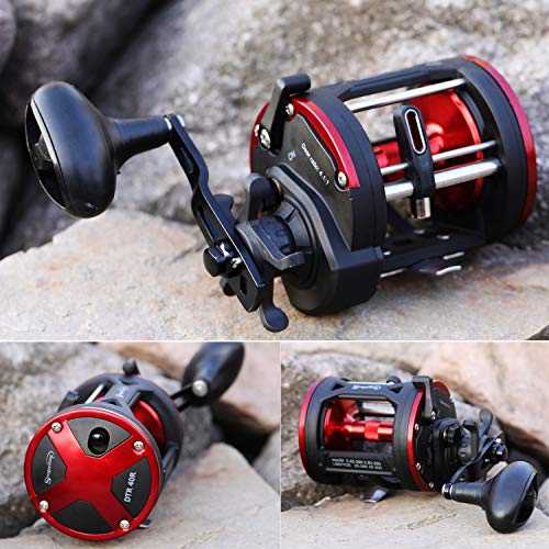 Sougayilang Trolling Reel Level Wind Conventional Reel Graphite Body Fishing Reel, Durable Stainless-Steel, Large Line Capacity-DTR40 Right Handle