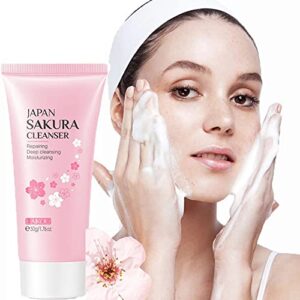 miescher sakura face wash,cherry blossom cleanser facial skin cleansing foaming repairing acne deep cleansing moisturizer for dry skin & oily skin hydrating lotion foam cleanser balance oil water daily cleaning skincare products